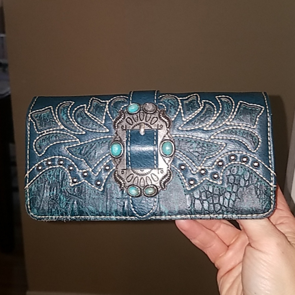 Teal leather wallet